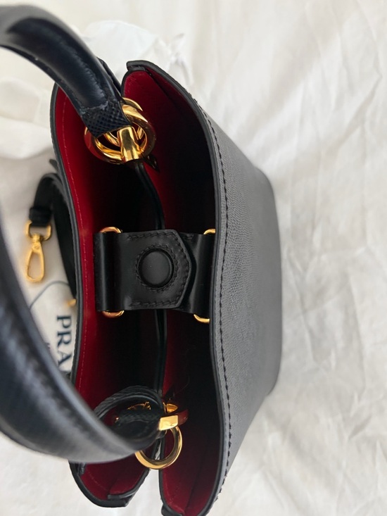 PRADA Black Saffiano Leather Satchel with Red Interior - Picture 3 of 5